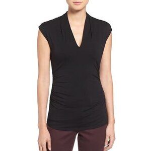 Vince Camuto Side Ruched V-Neck Black Jersey Top